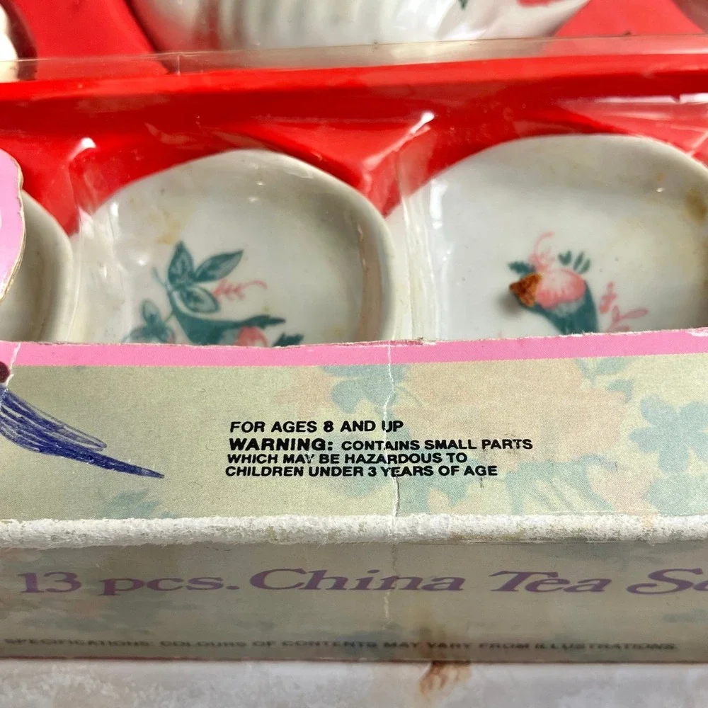 Vintage 13-Piece Porcelain Tea Set Pink Classic Rose Floral Children's Toy